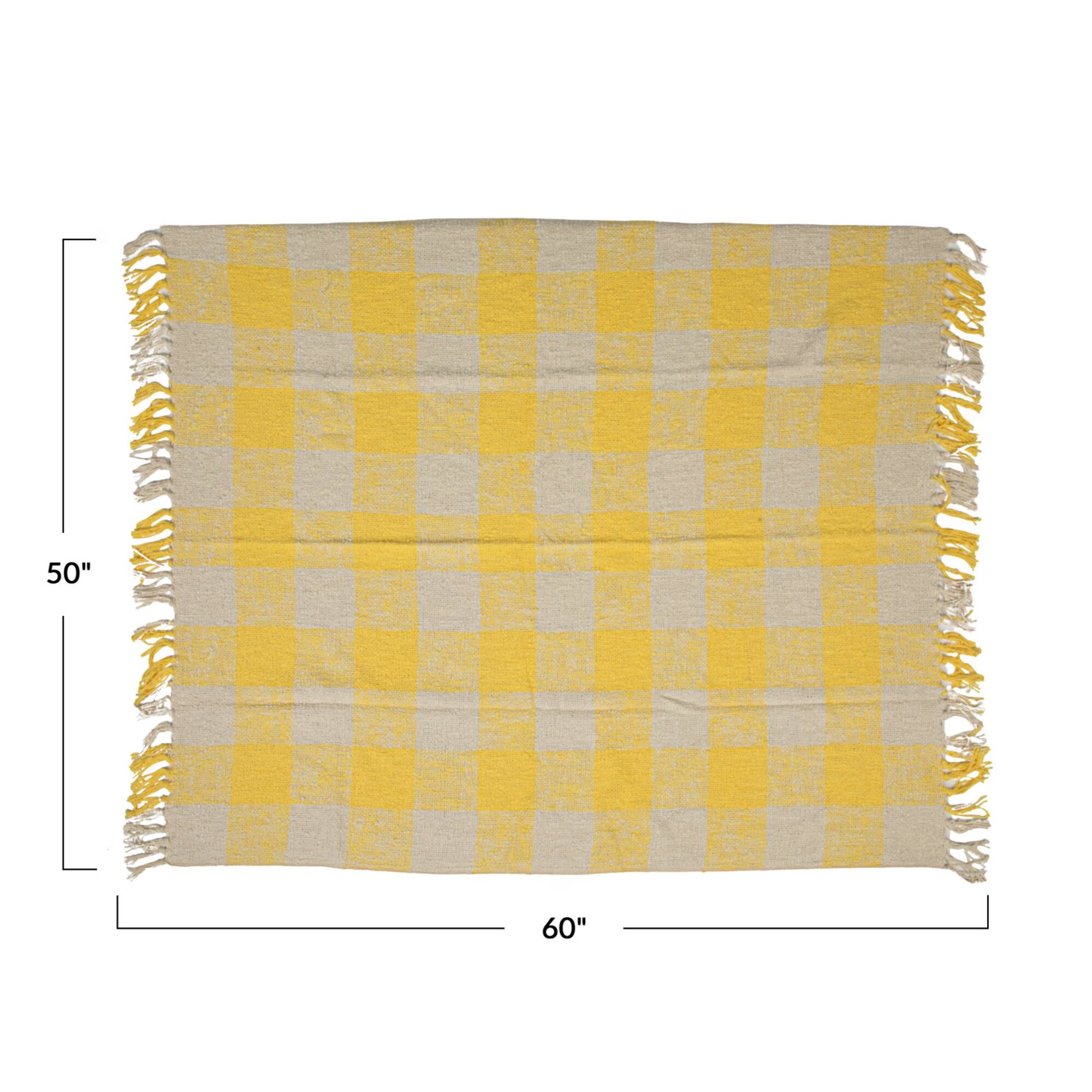 Hello Honey® Yellow & Cream Plaid Hand-Woven Cotton Throw with Fringe